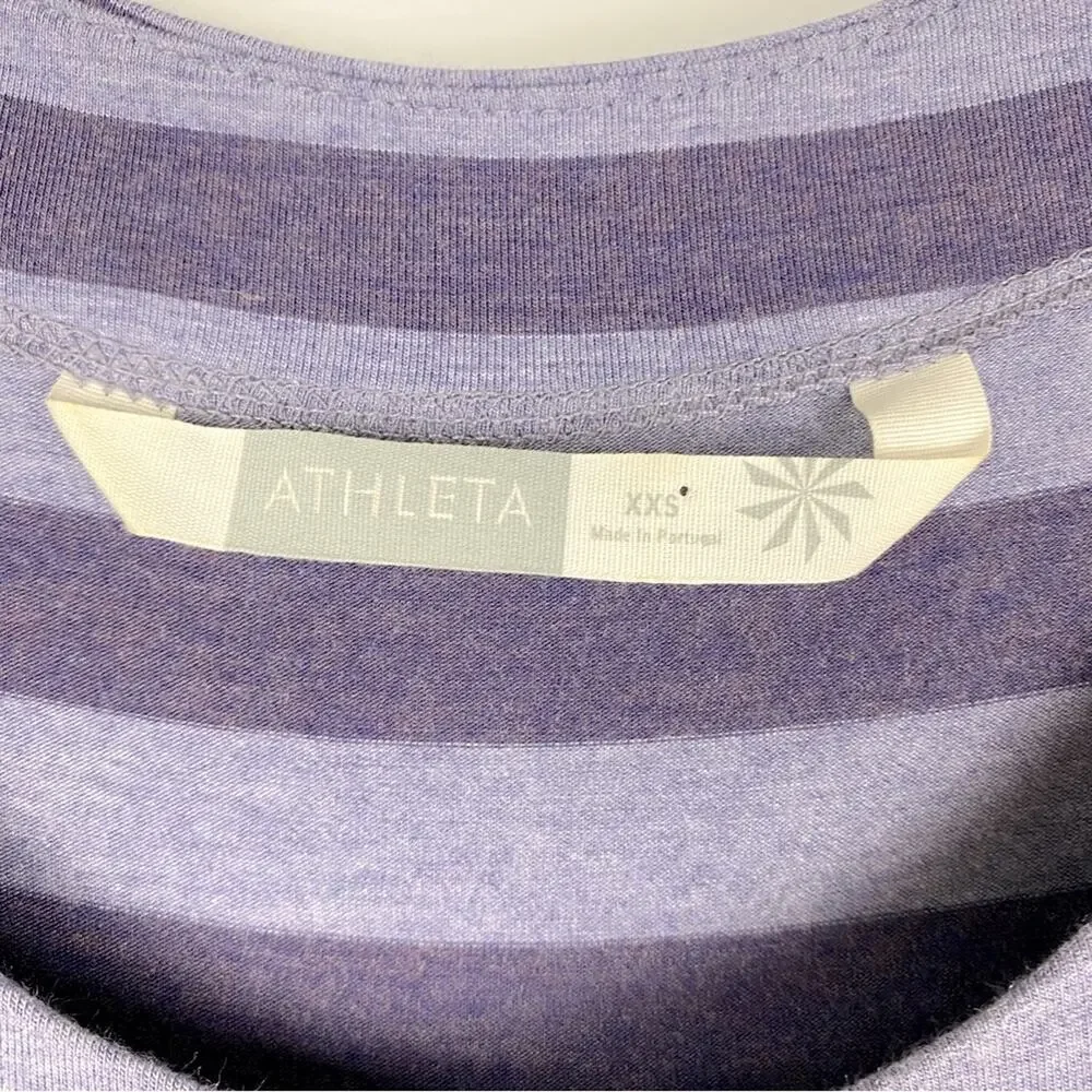 Athleta Striped Splendor Lotus Dress Purple Stripe Faux Wrap Womens Size XXS - Picture 6 of 11